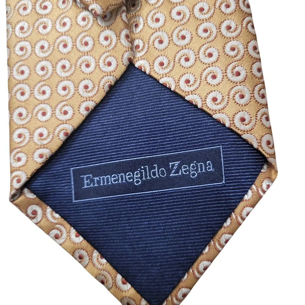 Ermenegildo Zegna‎ Men's Necktie Gold Brown White Swirl Pattern Business